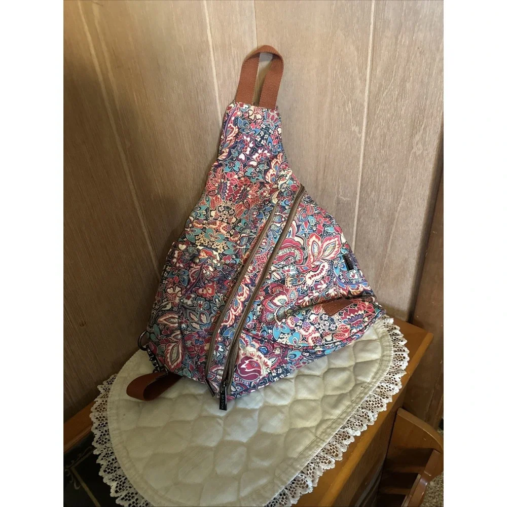 BAOSHA Colorful Paisley Sling Backpack / 5 Pockets / Water Bottle Holder